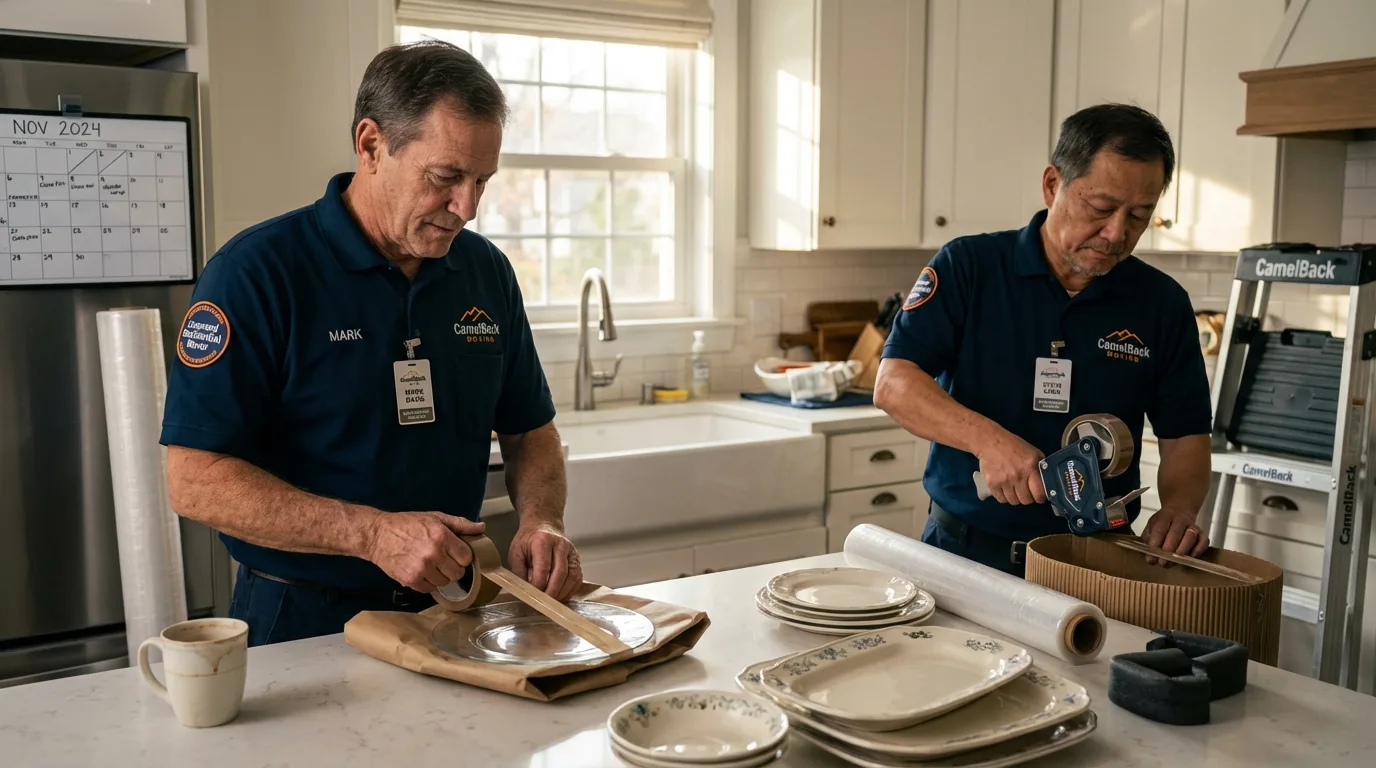 Professional crew packing kitchen dishware in Red Bay, AL